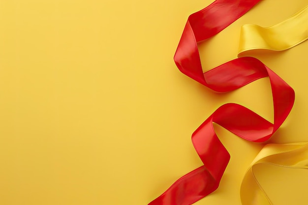 Photo red ribbon on yellow background