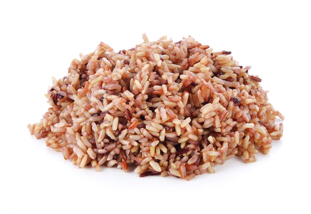 Red rice on a white b