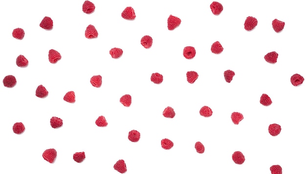 Red ripe raspberries on a white background