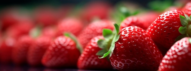 Red ripe strawberries banner Generative Ai