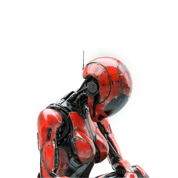 Red Robot Sitting on White Surface Generative AI