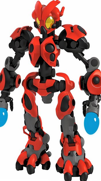 Photo a red robot with a blue and black body and red wheels