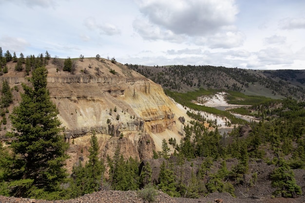 Red rock canyon and winding river in american landscape yellowstone national park