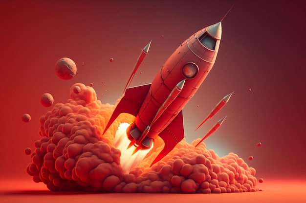 A red rocket flying in space with the words " spaceship " on the bottom.