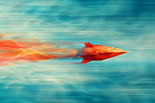 Photo red rocket speeding through abstract sky