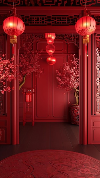 a red room with a red wall and a red light