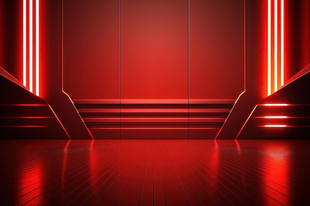 A red room with some stairs and a red wall generative AI