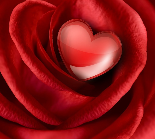 Red rose close-up full screen with heart inside