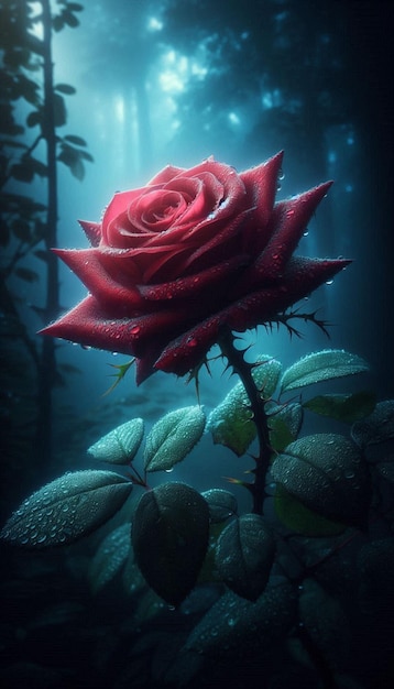 a red rose in the dark water with the words red on the bottom