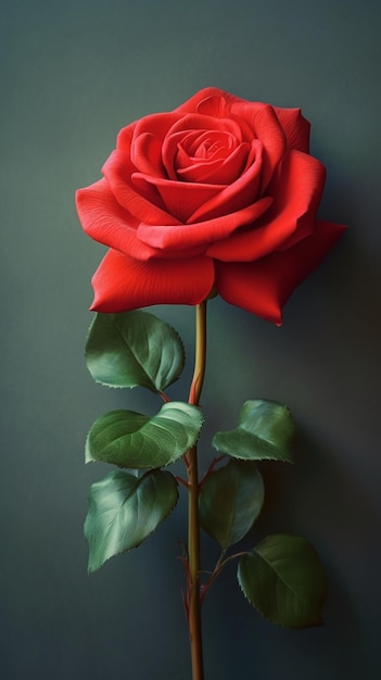 Red rose flower copy space blurred background AI Generated