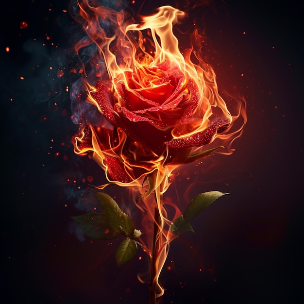 A Red Rose Flower on Fire