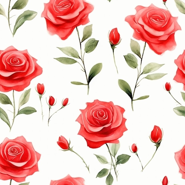 Red rose flowers watercolor seamless patterns