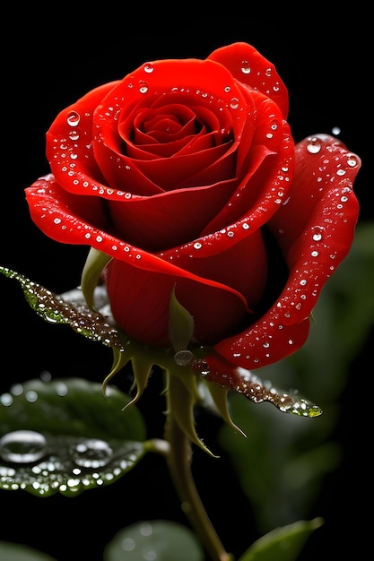 Red rose flowers with petals and dew