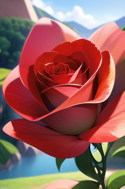 A red rose is shown in this painting.