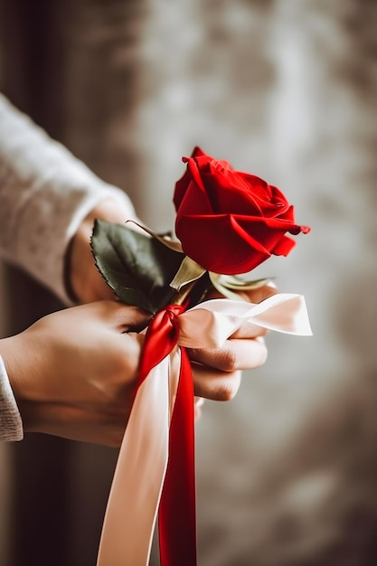 Red Rose of Love Captivating Hands Holding a Symbol of Affection with Attached Love Note