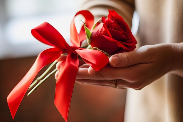 Red Rose of Love Captivating Hands Holding a Symbol of Affection with Attached Love Note