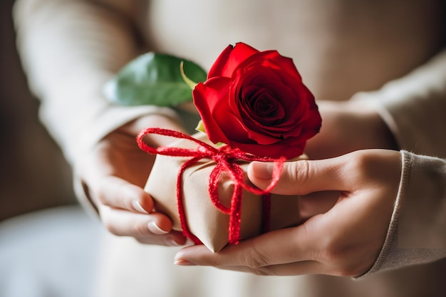 Red Rose of Love Captivating Hands Holding a Symbol of Affection with Attached Love Note