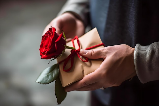 Red Rose of Love Captivating Hands Holding a Symbol of Affection with Attached Love Note