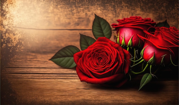 Red rose on old wooden background