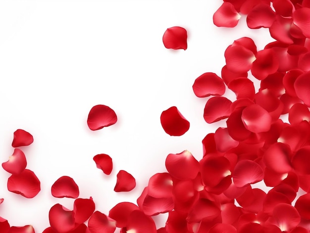 Red rose petals over white background