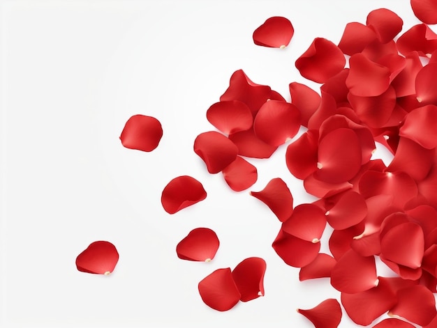 Red rose petals over white background