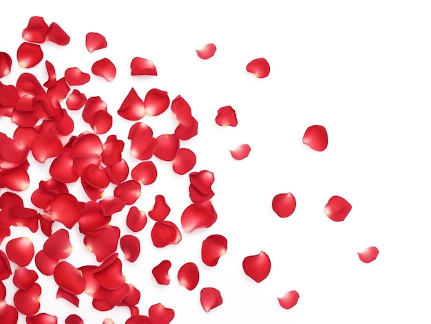 Red rose petals over white background