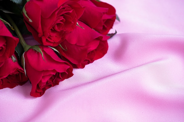 A red rose on pink silk background