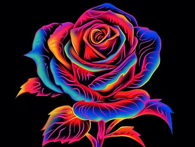 A red rose psychedelic style art black background