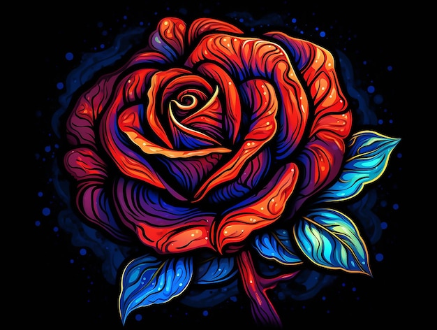 A red rose psychedelic style art black background