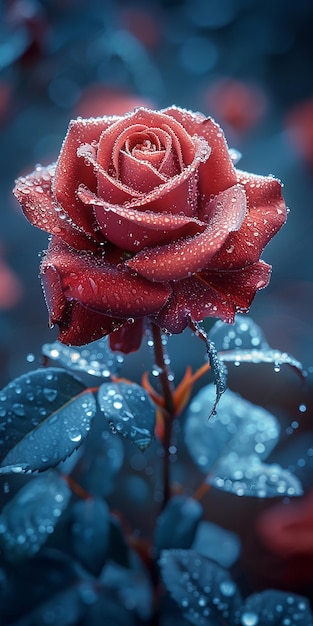 a red rose in the rain