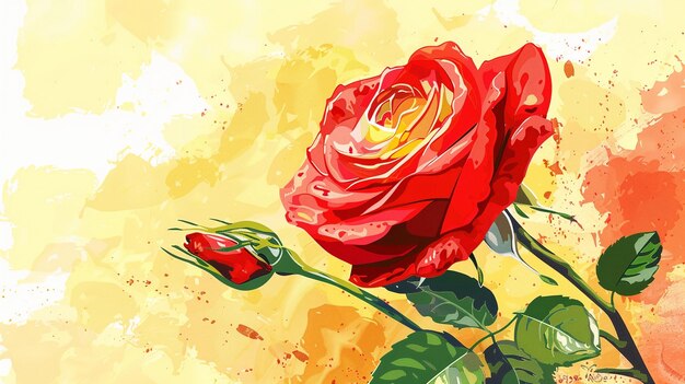 Red Rose Watercolor Painting Floral Art Romantic Gift