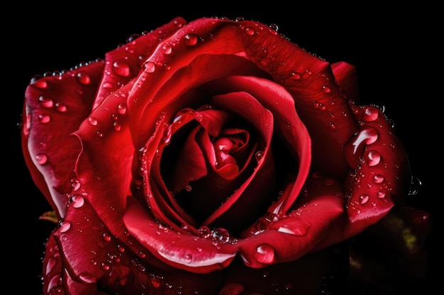 Red rose waterfall with droplets of water falling from petals created with generative ai