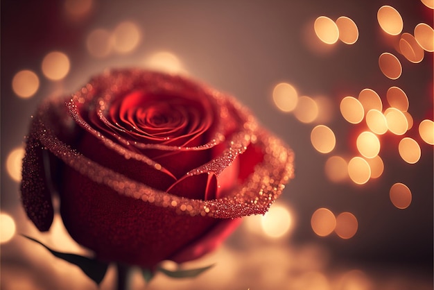 A red rose with gold glitter on it