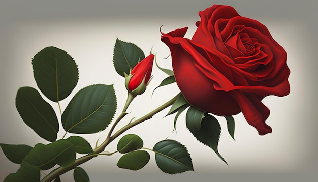 A red rose with a green leaf on it