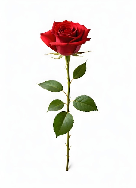 a red rose with the green stem and the red rose isolated on white backgound