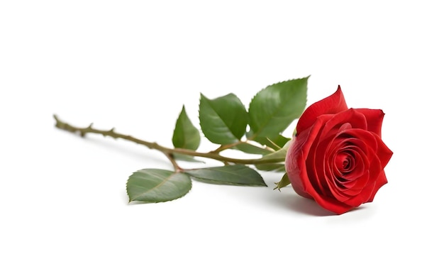 a red rose with the green stem and the red rose isolated on white backgound