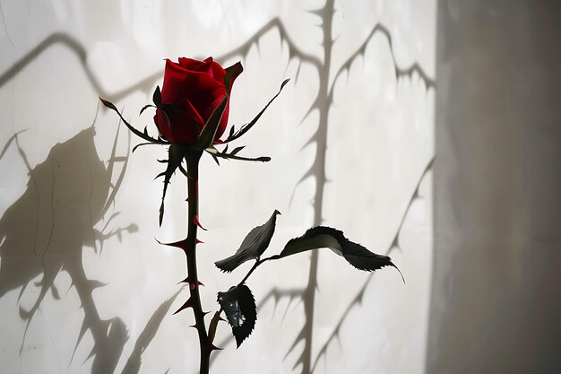 Photo a red rose with the shadow of a wall behind it