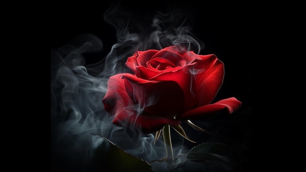 Red rose with smoke on a black backgroundgenerative ai