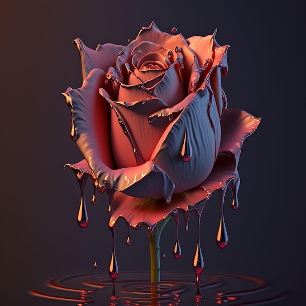 A red rose with water dripping down it