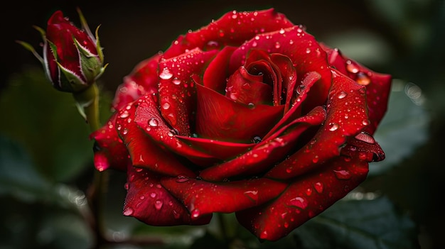 A red rose with water droplets on it