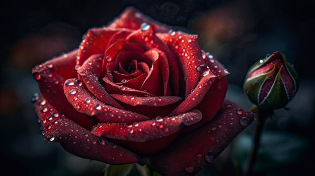 A red rose with water droplets on it