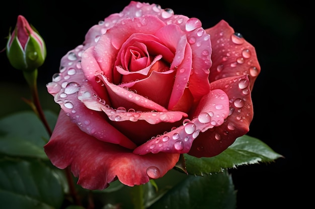 red rose with water drops Generative AI