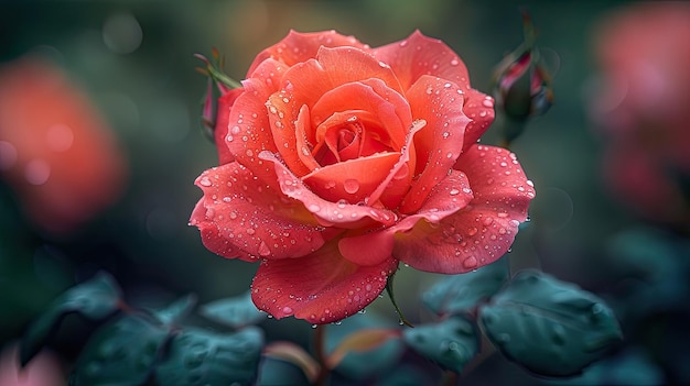 Red rose with water drops HD 8K wallpaper Stock Photographic Image