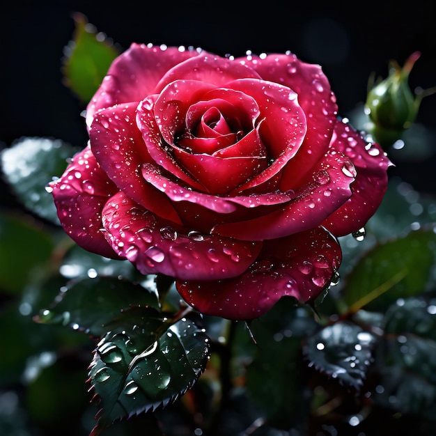 a red rose with water drops on it