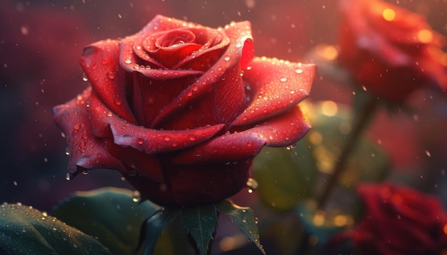 A red rose with water drops on it