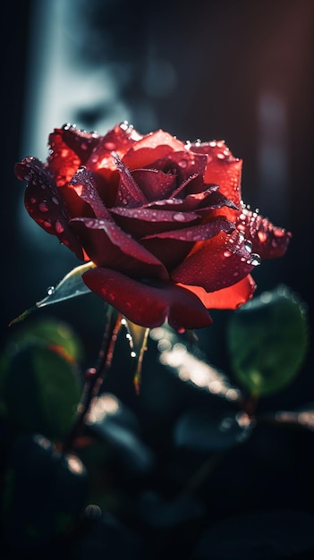 A red rose with water drops on it