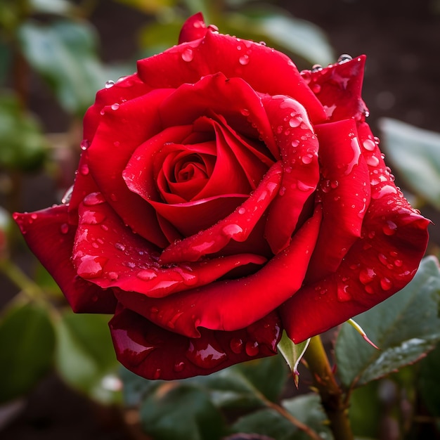 Red rose with water drops on it