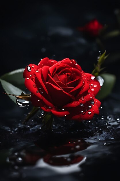 A red rose with water splash and drops isolated Generative Ai