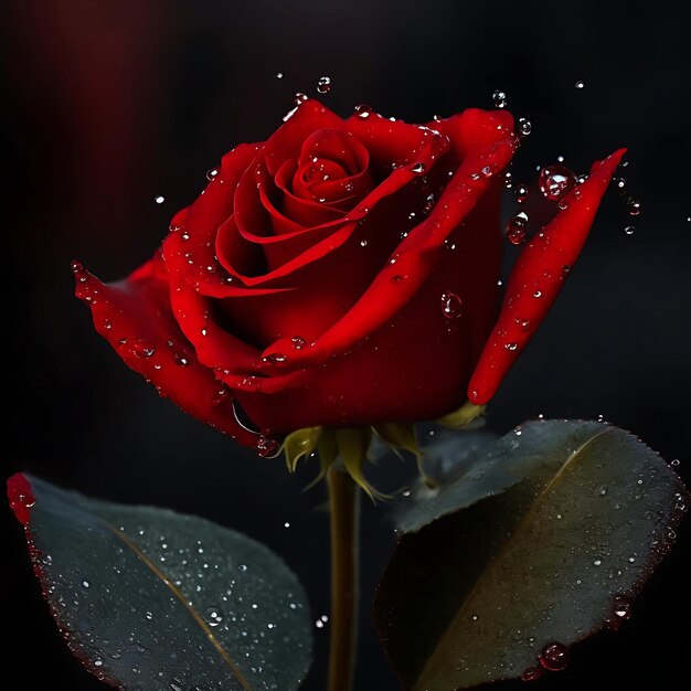 A red rose with water splash and drops isolated Generative Ai