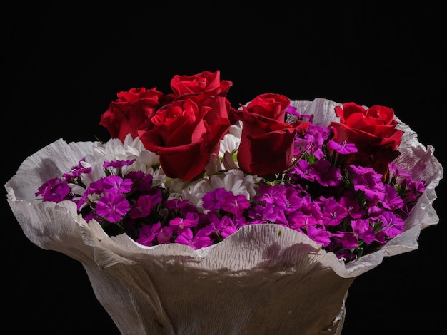 Red roses and flower bouquet